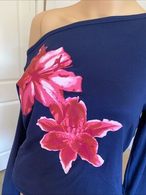 Justify Navy Off-the-Shoulder Top with Pink Floral Print